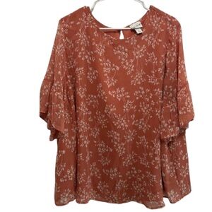 Ava & Viv Pink and White Floral short sleeve Blouse Shirt Women’s 2X